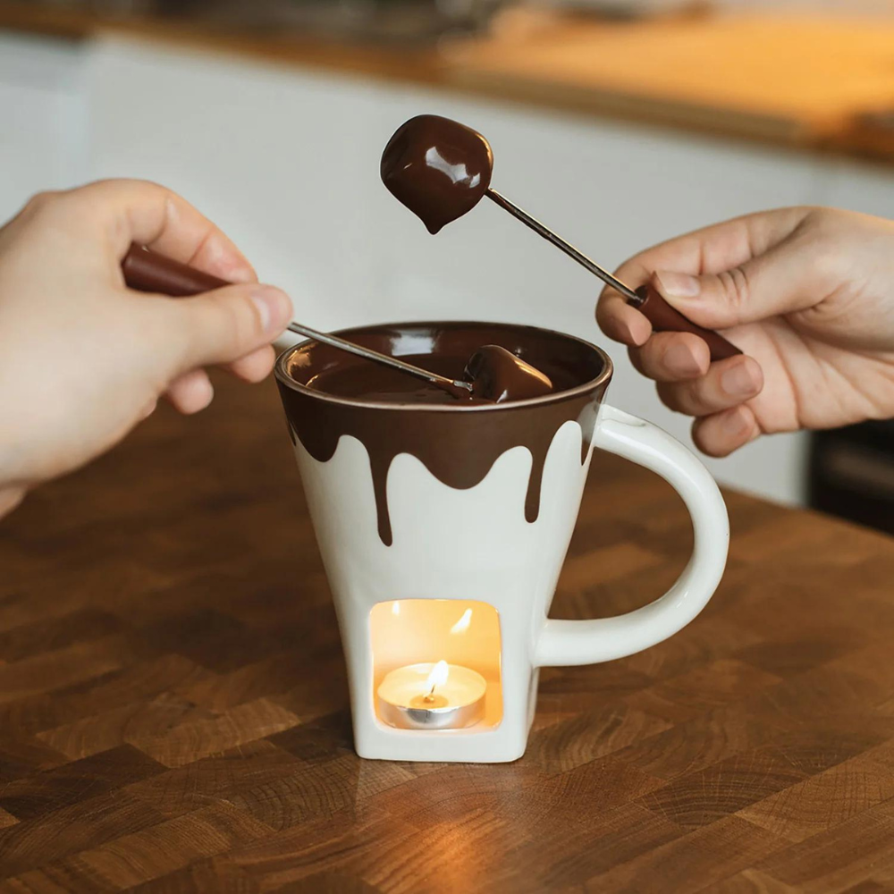 Chocolade Fondue Mok Inclusief 2 Vorken Kaars 200 ml Fondue mok Unieke mok